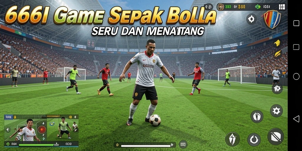 Tampilan utama gameplay sepak bola di 666I yang menarik dan dinamis.