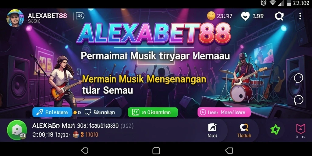 Tampilan gameplay ALEXABET88 dengan alat musik interaktif.