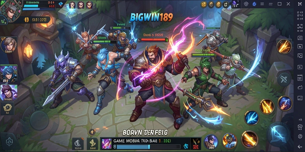 Screenshot gameplay BIGWIN189 menampilkan aksi pertempuran seru di arena.