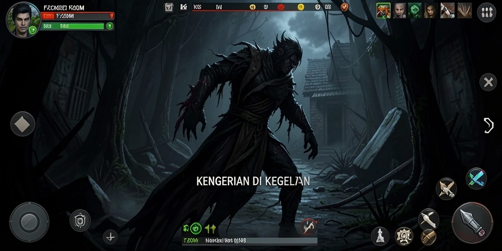 Tampilan gameplay menegangkan di F200M saat menghadapi teror.