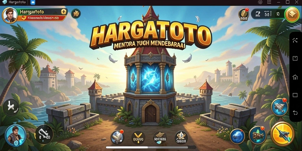 Screenshot HARGATOTO menampilkan menara dan efek serangan dalam gameplay Tower Defense.
