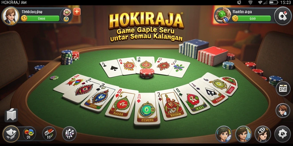 Screenshot utama HOKIRAJA menampilkan gameplay Gaple yang seru dan interaktif.