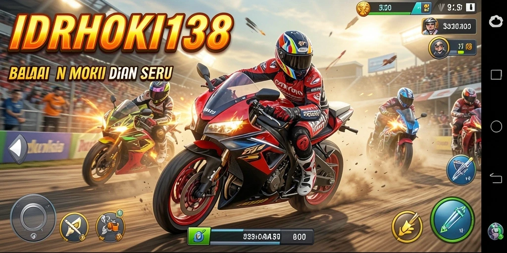 Screenshot menampilkan aksi balapan motor yang mendebarkan.