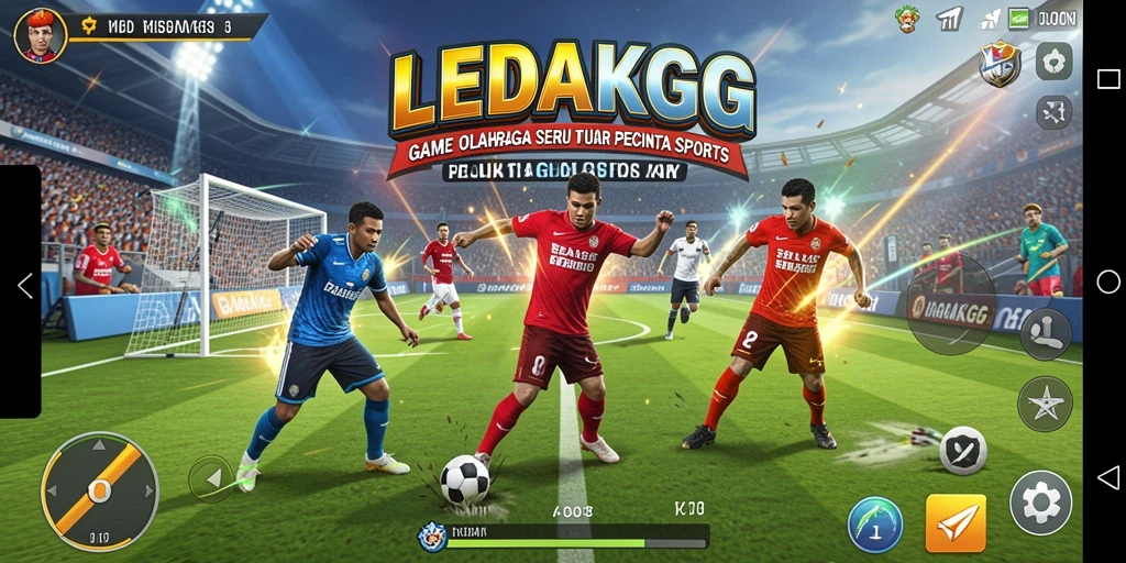 Tampilan gameplay LEDAKGG menampilkan aksi seru dalam pertandingan olahraga.